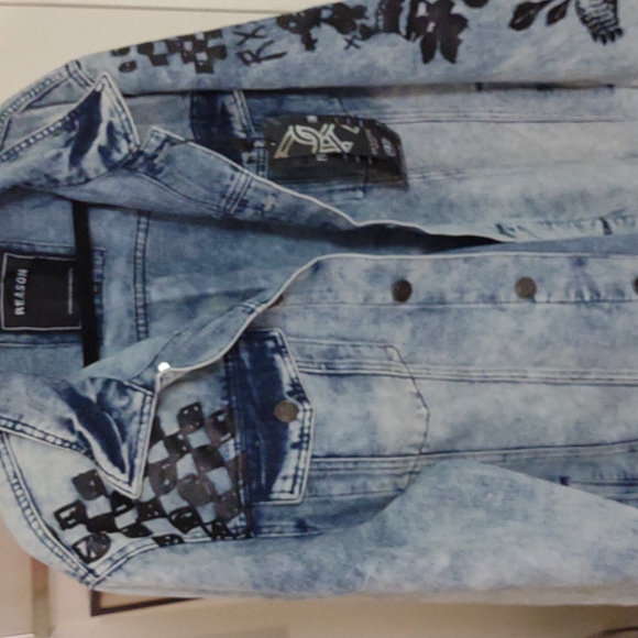 NWT Mens graphic denim jacket sz xxl - Picture 2 of 8